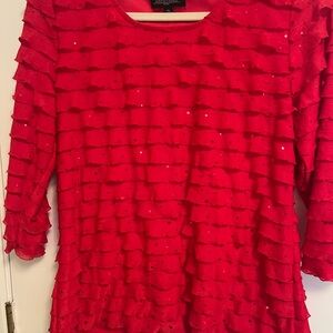 NOTATIONS Red Ruffled Top with Sequins